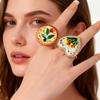 New Ethnic Style Colorful Drip Oil Flower Open Rings for Women Exquisite Metal Geometric Temperament Party Jewelry Accessories