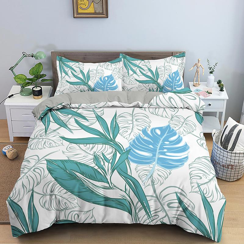Green Leaves Bedding Set Girls Boys Kids King Twin Full Size Duvet Cover Set Pillowcase Cartoon Style Polyester Comforter Sets