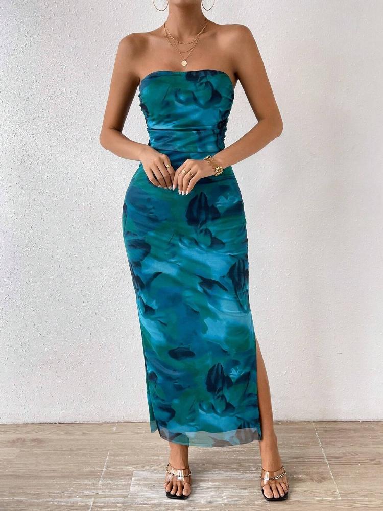 Ladies' Summer Slim Fit Dress Fashionable and Sexy Strapless Dress Sleeveless Printed Dress