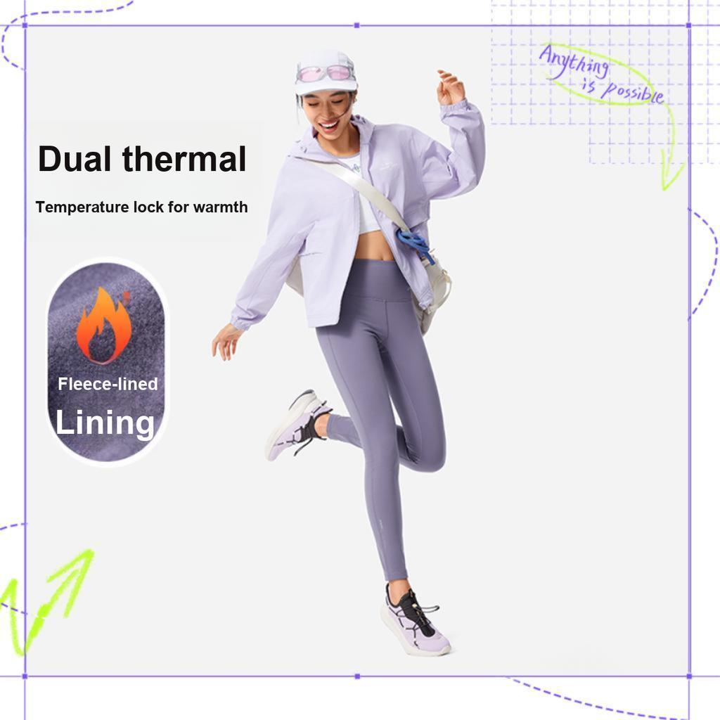 Li-Ning High Waist Warm Fleece Knitted Sports Pants Women Bottoms Dark-Gray Purple AKLU908-1