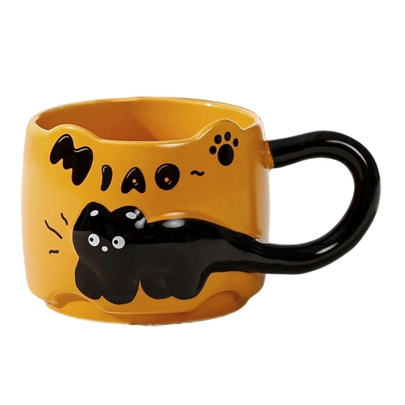 Ergonomic Wide Handle Ceramic Mugs Insulated Grip Prevents Burns Safe for Kids Dishwasher Compatible Animal Theme оранжевый