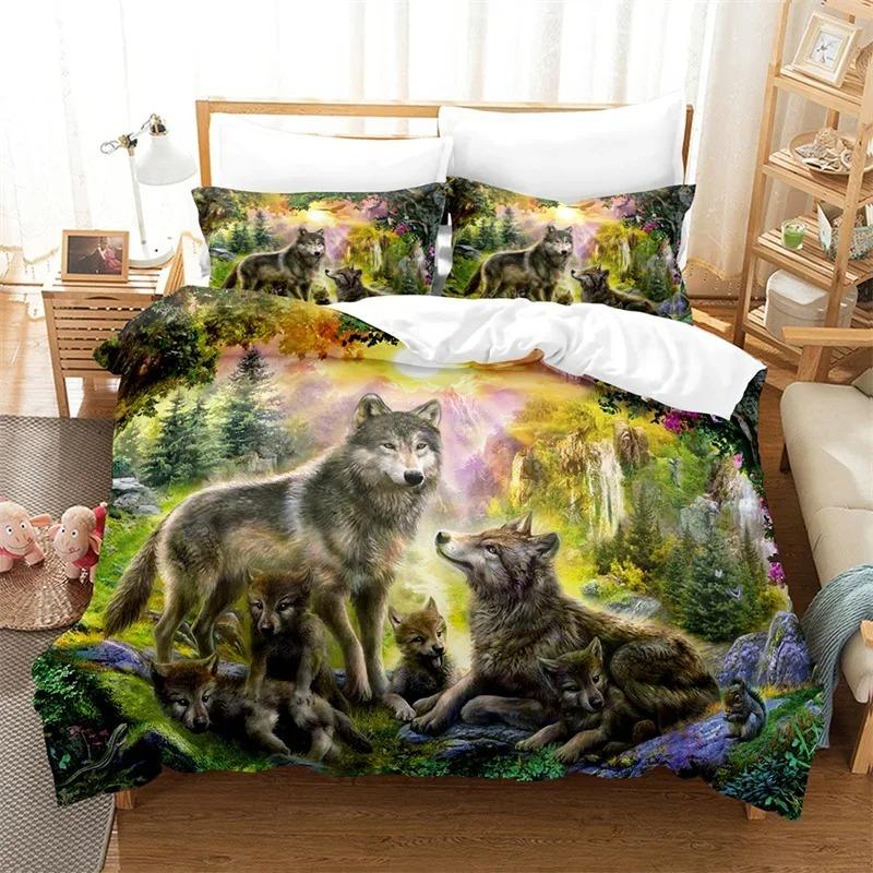 

3D Wild Animal Duvet Cover Moon Wolf Bedding Set Microfiber Galaxy Comforter King Full For Kids Teens Boys Room Decor 70x133cm 2pcs