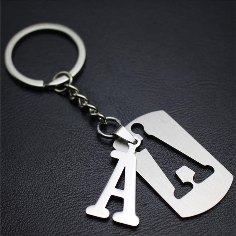 2022 DIY A-Z Letters Key Chain For Name Silver Color Steel Keychain Women Men Car Key Ring Simple Key Holder Party Gift