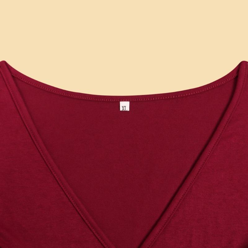 Spring and Autumn Women's Dress Plus Size Fashion Temperament Solid Color V-Neck Dresses