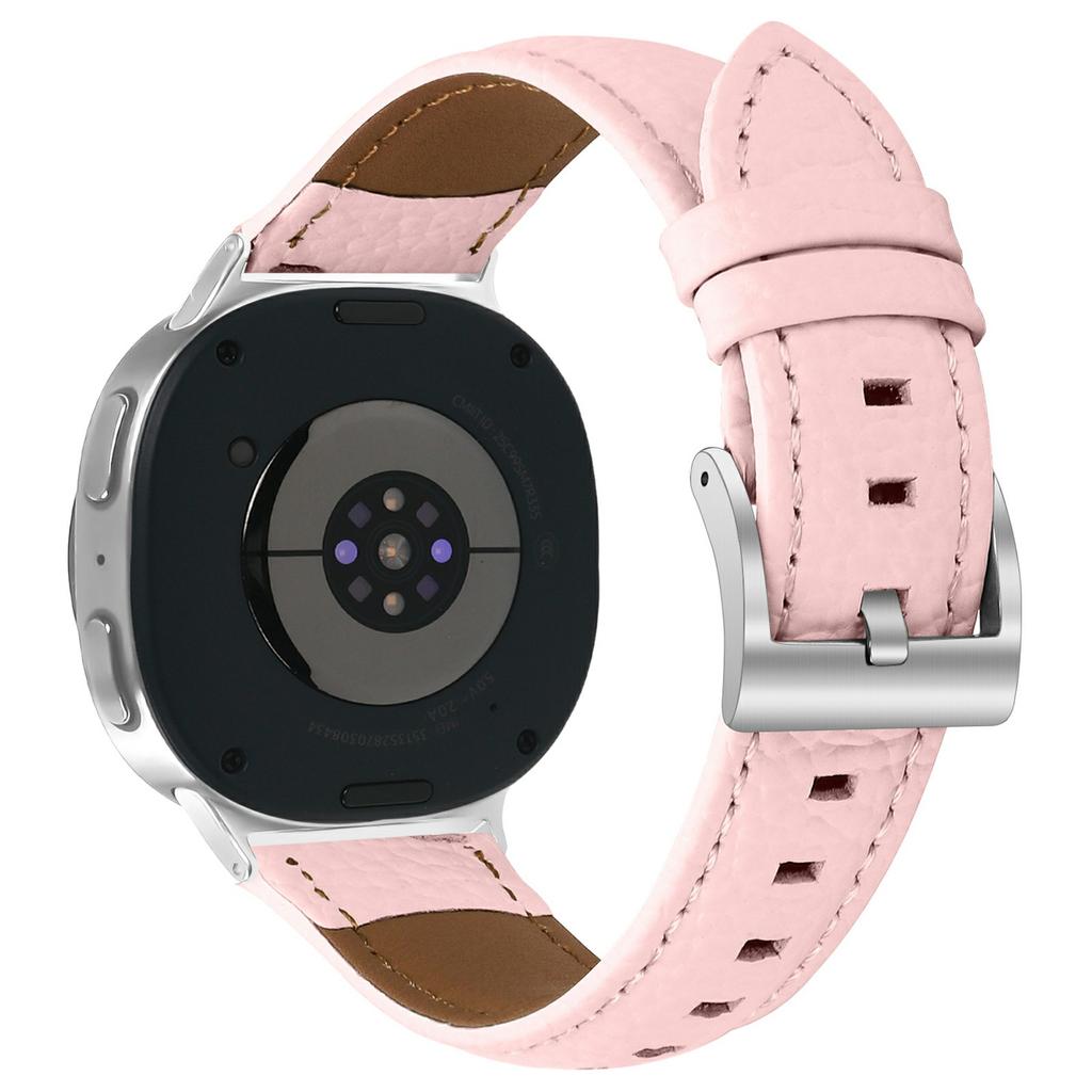 Litchi Texture Genuine Cow Leather Strap for Samsung Galaxy Watch8 Classic 46mm/Watch8 44mm/40mm Pointed-End Watch Band with Silver Buckle