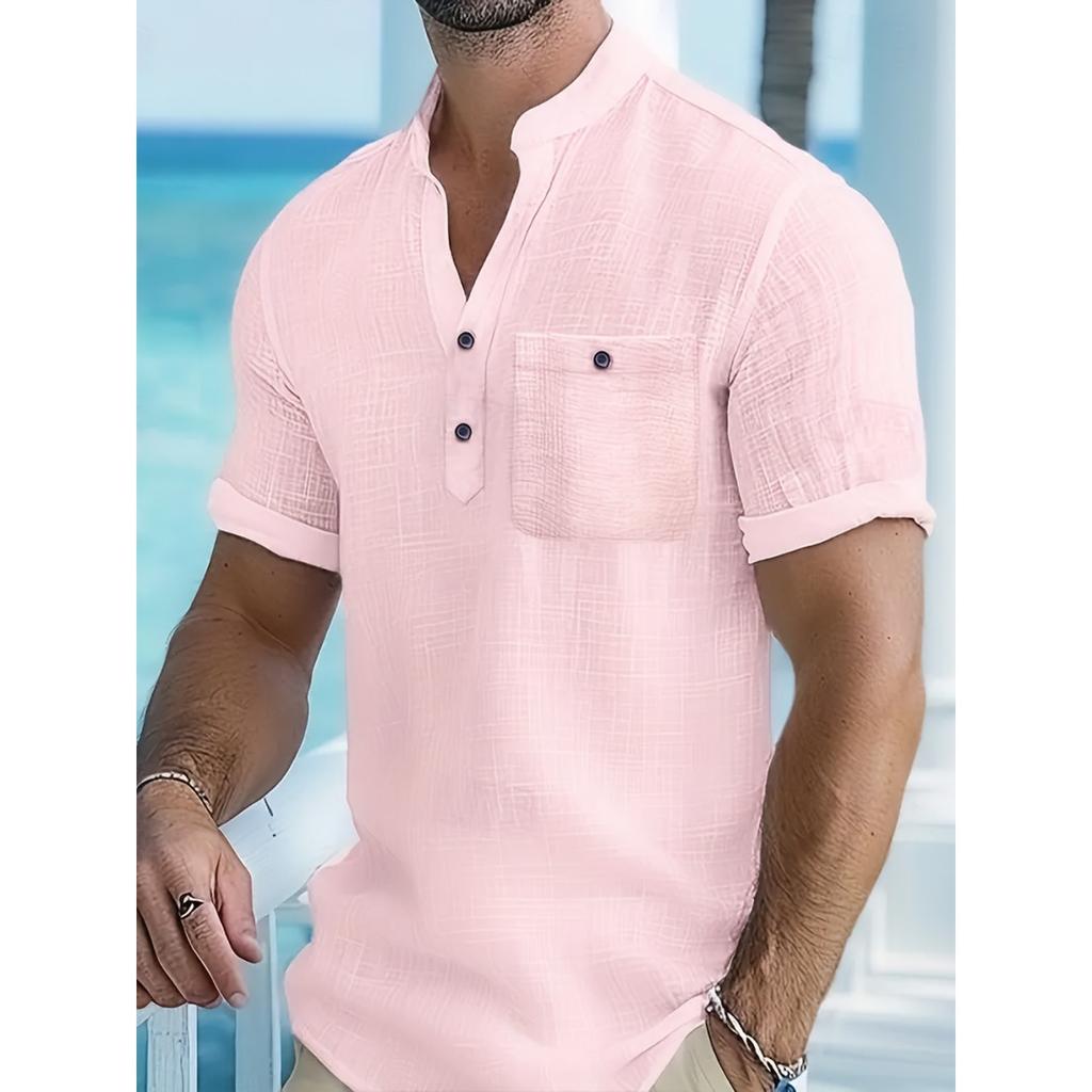 Men's Casual -color Lightweight Sports T-shirt - Men's Linen Short-sleeved Shirt