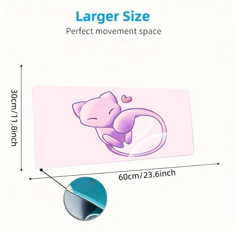 Mew Cartoon Mouse Pad, Large Gaming Desk Mat, Non-slip XXL Mousepad for Laptop & Tablet, Mini PC Playmat with Stitched Edges