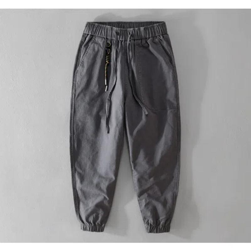 American Cargo Pants Autumn Pure Cotton Comfortable Casual Men Pants Elastic Waist Black Ankle Tied Pant Vintage Men Trousers