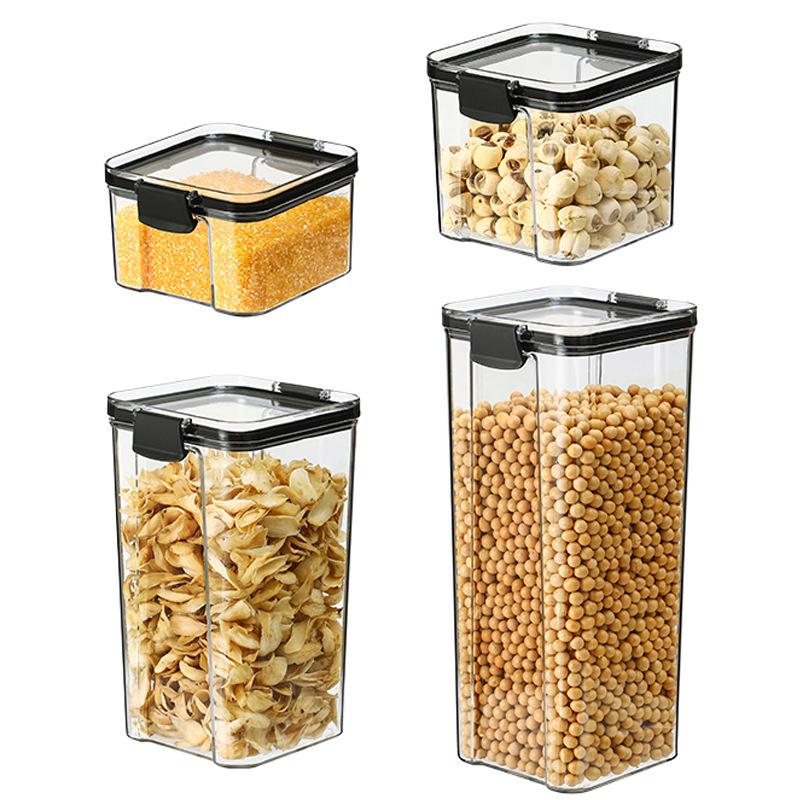 Square Transparent Storage Tanks for Grains and Cereals Kitchen Food and Snack Storage