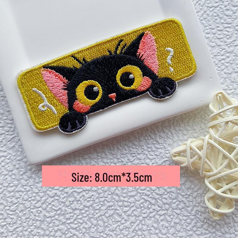 Remendo autoadesivo sem costura de gato de desenho animado de três cores para reparo de jaquetas infantis