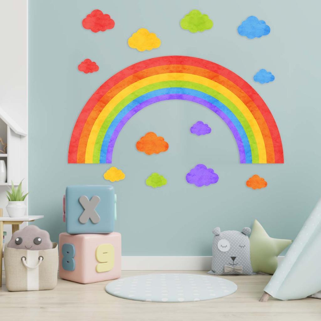 Rainbow Cloud Wall Decals PVC Modern Decorative Wall Stickers for Corridor Classroom Sofa Backdrop Bedroom Home Decoration