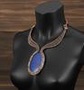 Handmade Lapis Lazuli Gemstone Copper Wire Wrapped Statement Necklace Boho Ethnic Pendant Jewelry for Women