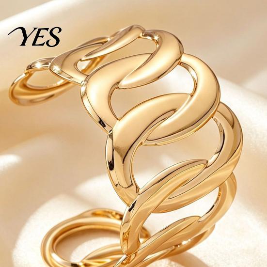 Daily Wear Jewelry Set 2Pcs Hollow Twisted Statement Set, Open Adjustable Cuff Bangle Women Bracelet Ring Sets & Wide Ring, Golden Plated Metal
