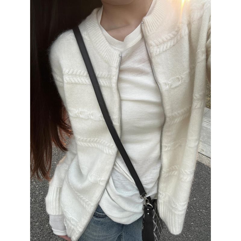 

Весенний Однослойный Топ Белый Ленивый Свитер Кардиган Верхняя одежда Женский Весенний На молнии Свободный Шикарный Уличный Вязаный Beige S