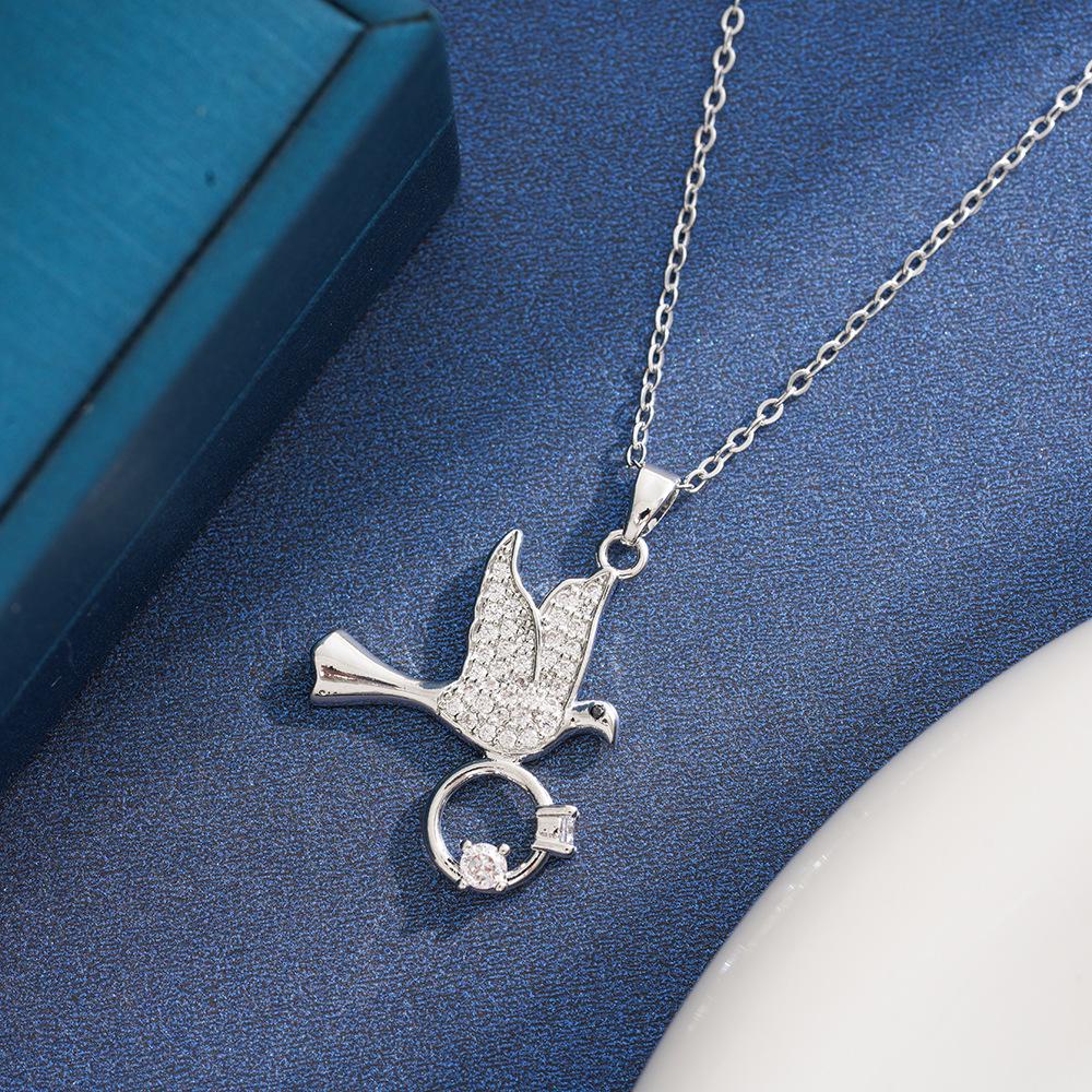 Titanium Steel Swallow Diamond Necklace - Women s Versatile Clavicle Chain