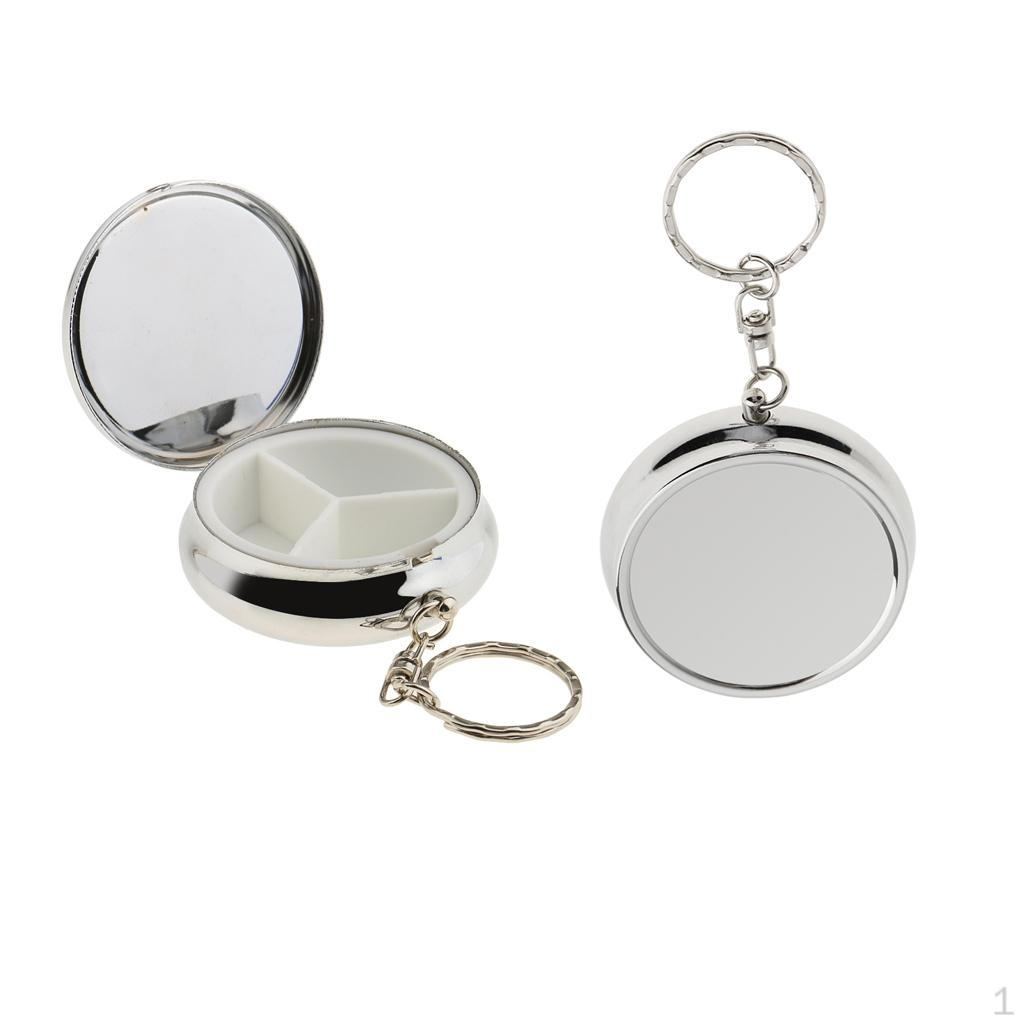 

2 Pieces 3 Slots Rustproof Metal Organizer Tablet Box Storage Case with Key Chain Ring
