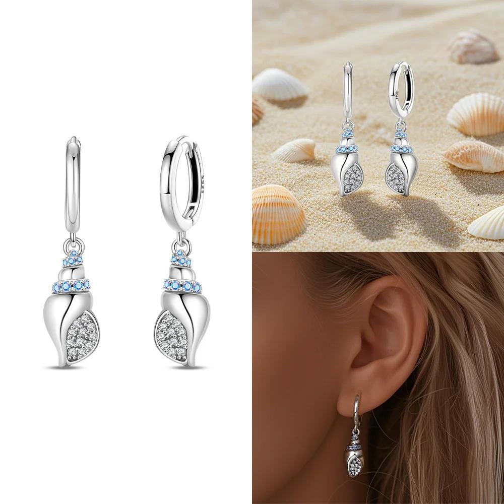 Charms 925 Silver Earrings Color Zircon Pink Bow Star Moon Shell Earrings Four-leaf Clover Woman's Accessory Jewelry