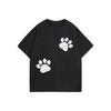 Men Black Cotton T-shirt Minimal Polka Dot Pet Paw Print Loose Daily Short Sleeve Tee