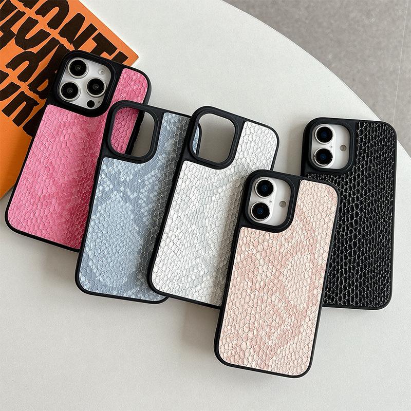 Premium Snakeskin Pattern Mobile Phone Case For Iphone17Pro Leather Protective Case Apple 16 Simple 14