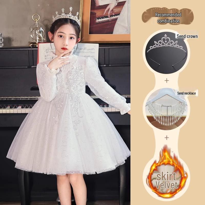 

Модное весеннее платье принцессы для девочек 2025 года - Дизайн для выступления на фортепиано и девочки с цветами 140 cm