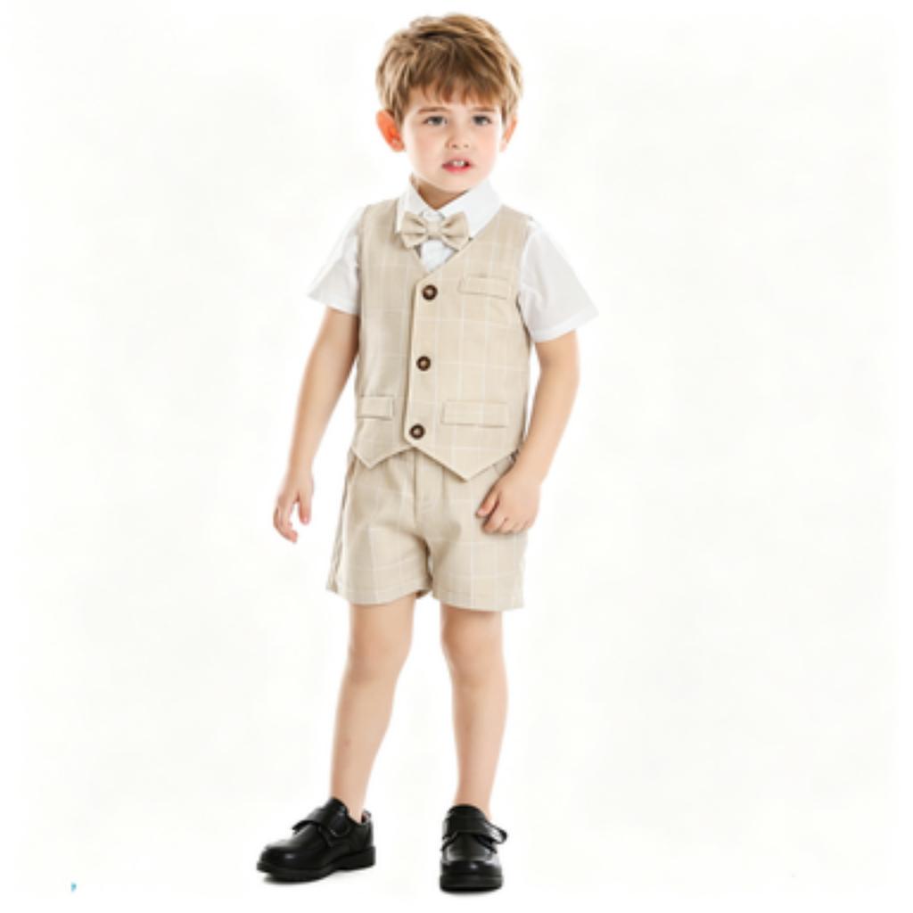 European Striped Short Sleeve Shirt and Bowtie Set for Men