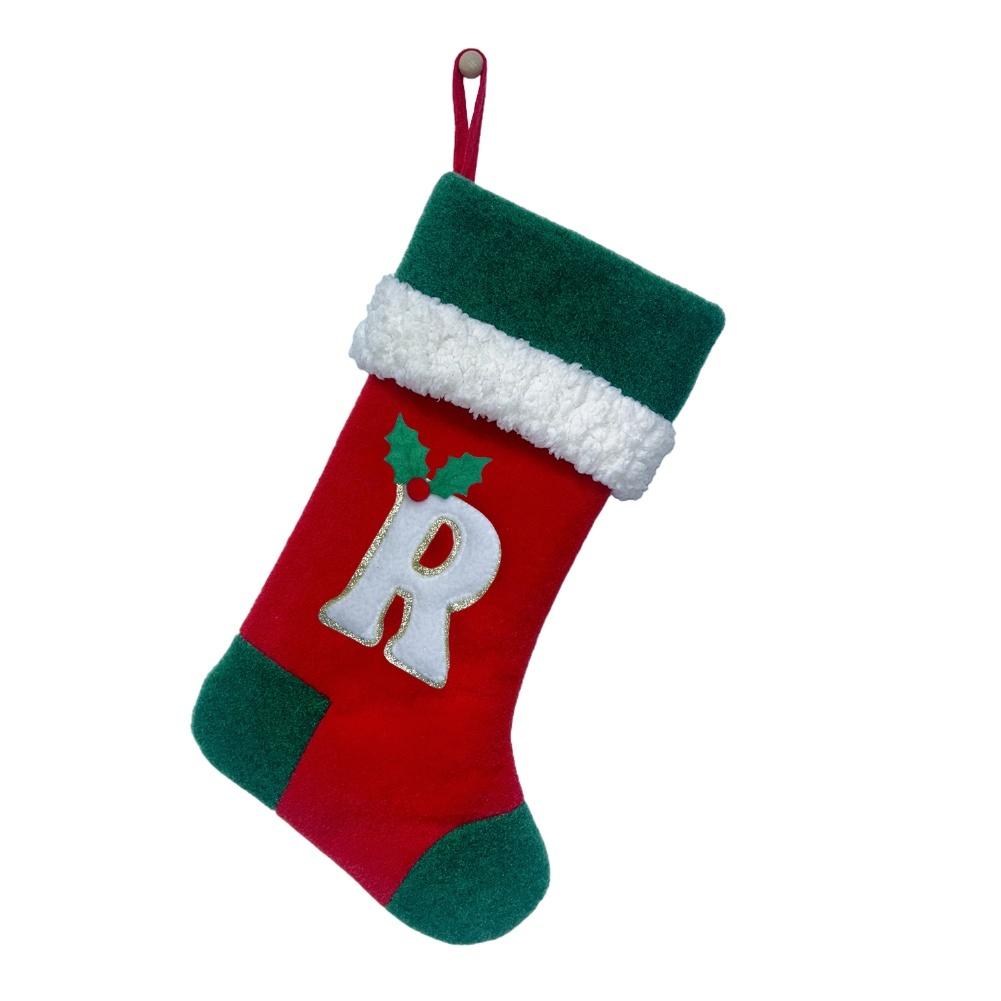 26 Letter Embroidered Velvet Christmas Stocking Large Storage Area with Strap for Hanging 46 by 20 Centimeters
