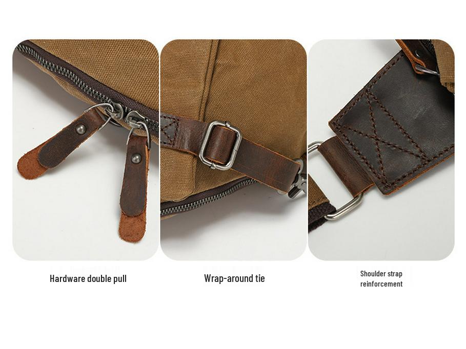 Men's Waxed Canvas and Top Layer Cowhide Travel Crossbody Bag