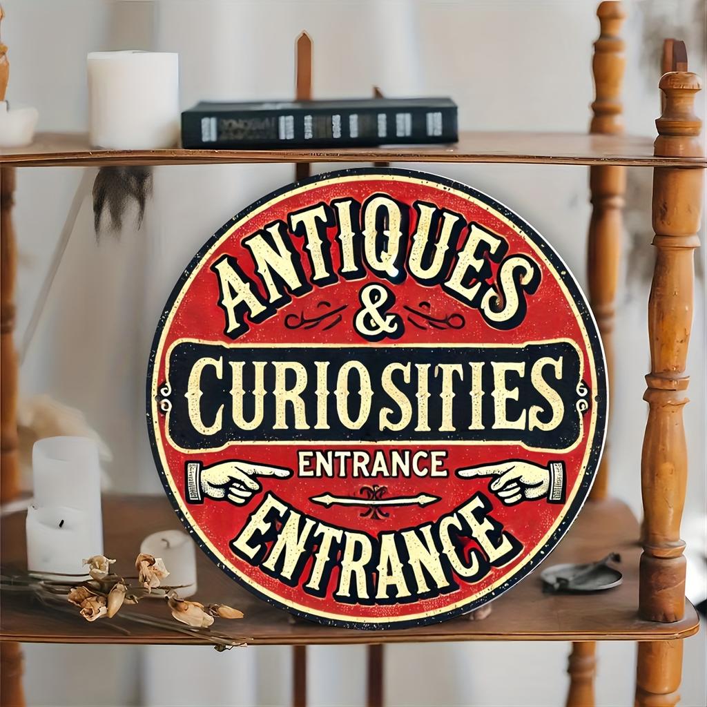 Vintage Style Round Aluminum "Antique Entrance" Sign - Perfect for Home, Bar, Cafe and Garage Decor, 8x8 Inch
