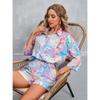 Plus Size Women's New Printed Three Quarter Sleeve Shorts Casual Suit