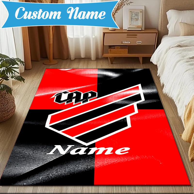 Custom Name Black Stripes Athletico Crest Rug Game Carpet, Floor Mat for Bedroom Living Room Entryway Rug, Home Decor Gift for Christmas Birthday