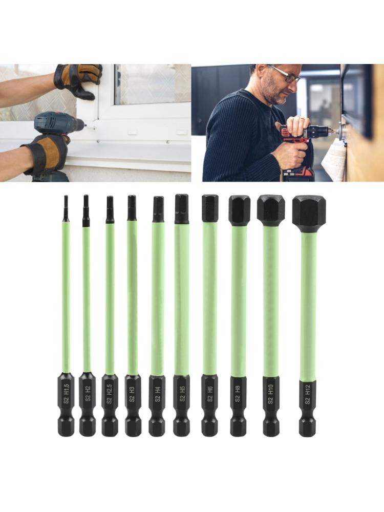 10Pcs 1.5mm-12mm Allen Wrench Drill Bit 1/4inch Hex Screwdriver Bit Set Allen Key Bit Set for Assembling Furniture