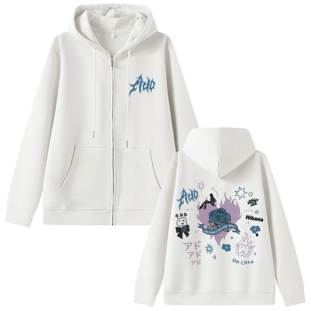 Ado World Tour Hibana Zipper Hoodie Men Women Fashion Japanese Cartoon Manga Style Zip Up Jacket Unisex Casual Sweatshirt