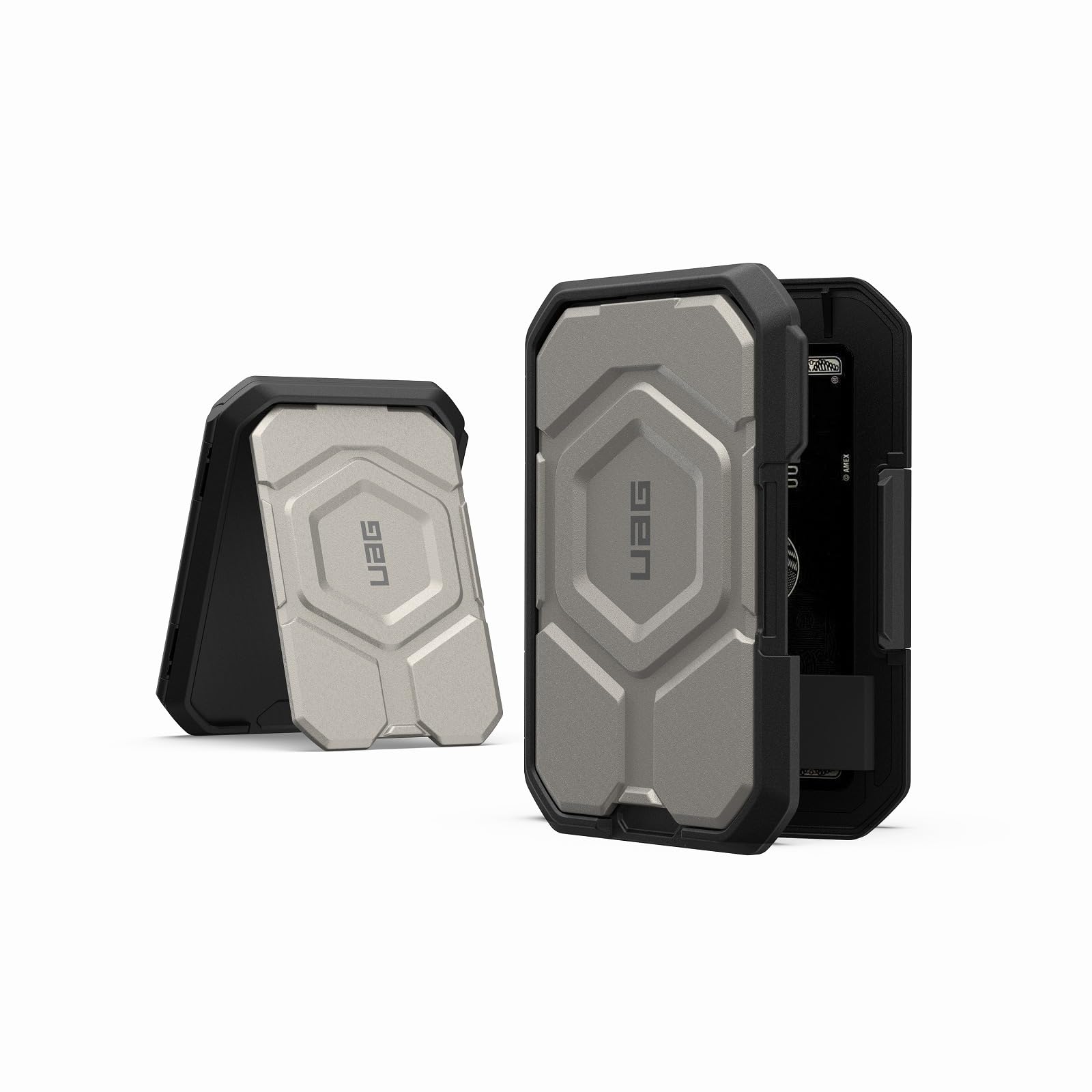 

URBAN ARMOR GEAR Wallet MagSafe Angle Japanese Stand, Compatible, Adjustable, Black/Titanium [Authorized Distributor] UAG-MWS-BK/TI
