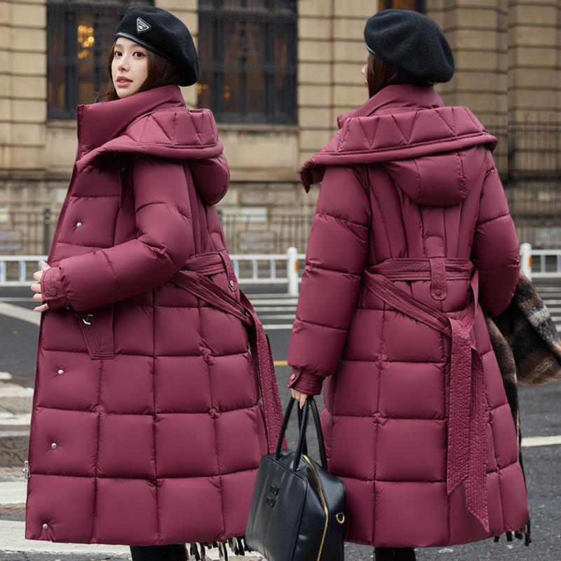 New Down Jacket Women's Long Knee-length Cotton Jacket Waist Slimming Winter Thickened Hooded Jacket for Women