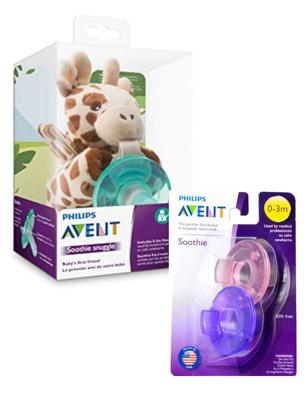 [Set] Philips Avent Schnuller mit Giraffen-Schnullerhalter-Set + Philips Avent Soothie Schnuller (0-3 Monate) 2er-Pack