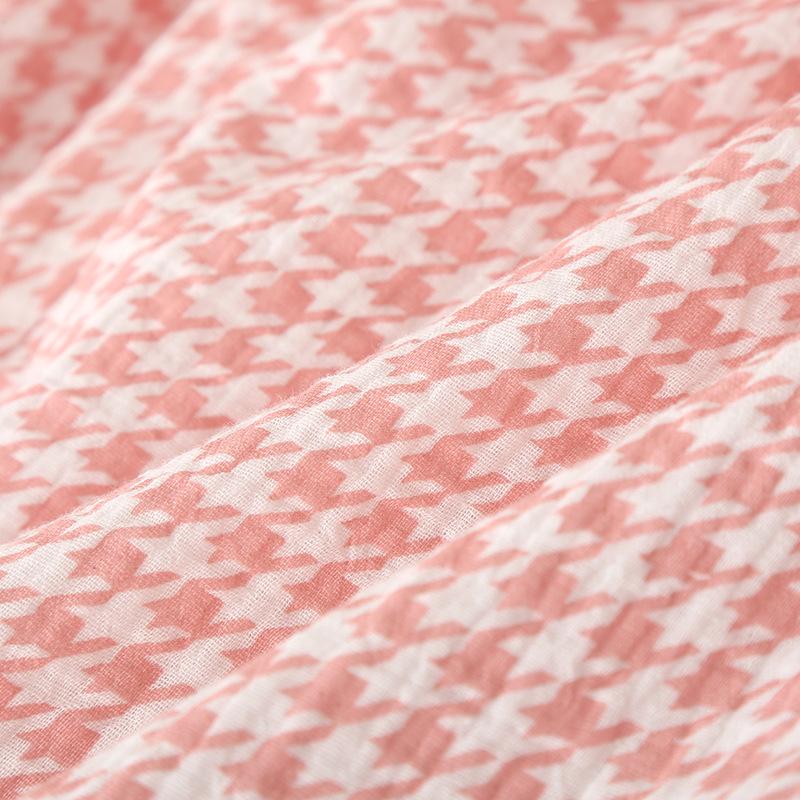 Women's Summer Plaid Cotton Gauze Pajama Set with Short Sleeves and Loose Fit Pants