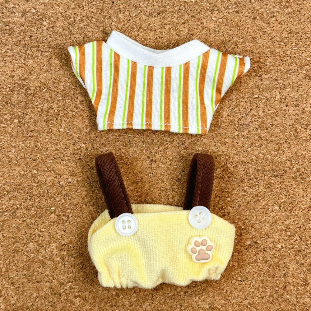 Striped T-shirt 10cm Cotton Doll Clothes Cat Paw Pants Doll Dress Up Set  10cm Cotton Doll