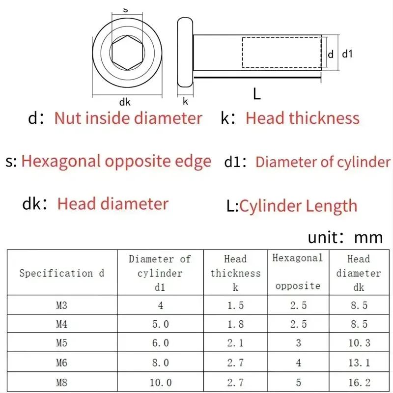 M3 M4 M5 M6 M8 M10 304 Stainless Steel Flat Hex Hexagon Socket Head Furniture Rivet Connector Insert Joint Sleeve Cap Nut