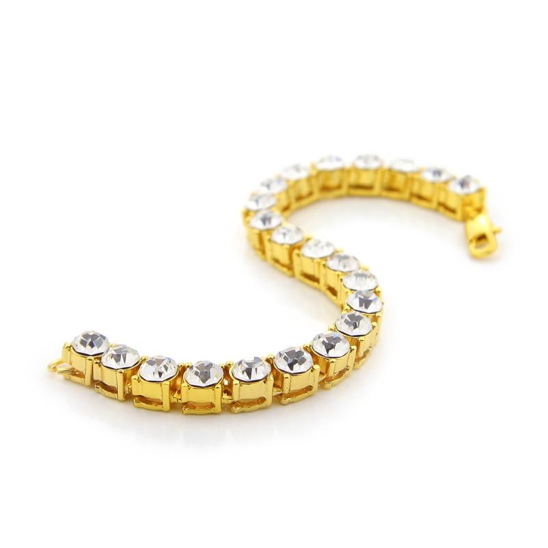 Hip-hop diamond bracelet - men's 8mm chunky single row rhinestone bangle