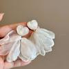 Lightweight Petal Shaped Fabric Earrings for Women Summer Beach Vacation Accessories Floral Design Drop Earrings with Heart Shaped Studs