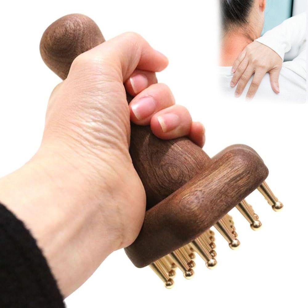 Wooden Handle 24teeth Copper Head Massage Comb Relief Body Massage Brush  for Cellulite Remover