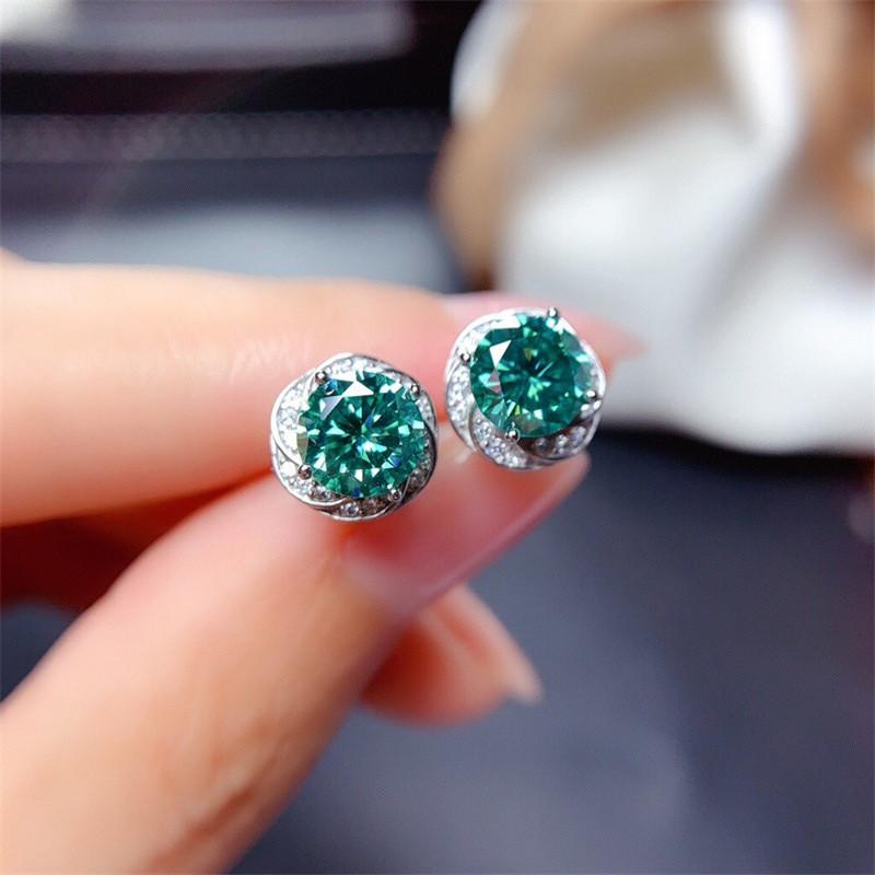 Boucles d'oreilles puces rondes en argent sterling vert CZ forme fleur simples élégantes pour femmes accessoires de piercing d'oreille nouveaux bijoux