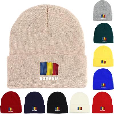 Flag of Romania Warm Knitted Cap Beanie, Skullies Beanies Cuff Elastic Headwear Bonnet Knit Hat Beanie