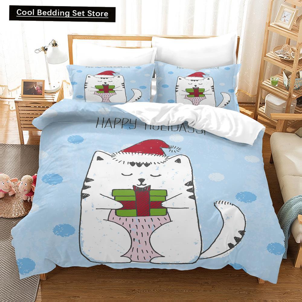Cartoon Cat King Full Queen Duvet Cover Lovely Pet Kitty Bedding Set Animal Quilt Cover 2/3pcs Purple Polyester Comforter Cover