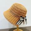 Korean Style Hollow Knit Women's Summer Bucket Hat - Sun Protection, Face Slimming, Hand-Knitted, Versatile.