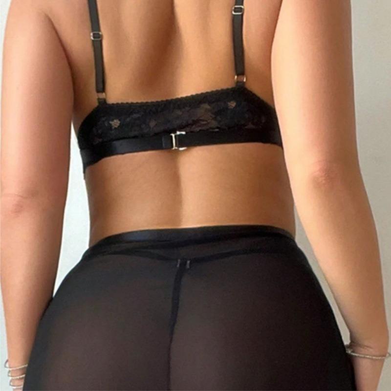 Sexy Neck Lace Lace Temptation Split Mesh Skirt Sex Underwear Four-piece Set