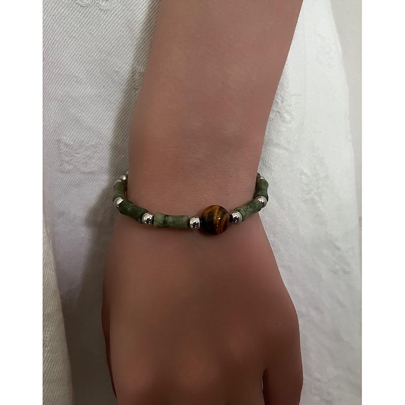 Gage Retro Green Bamboo Bracelet with Tiger Eye Beads - Trendy Niche Design