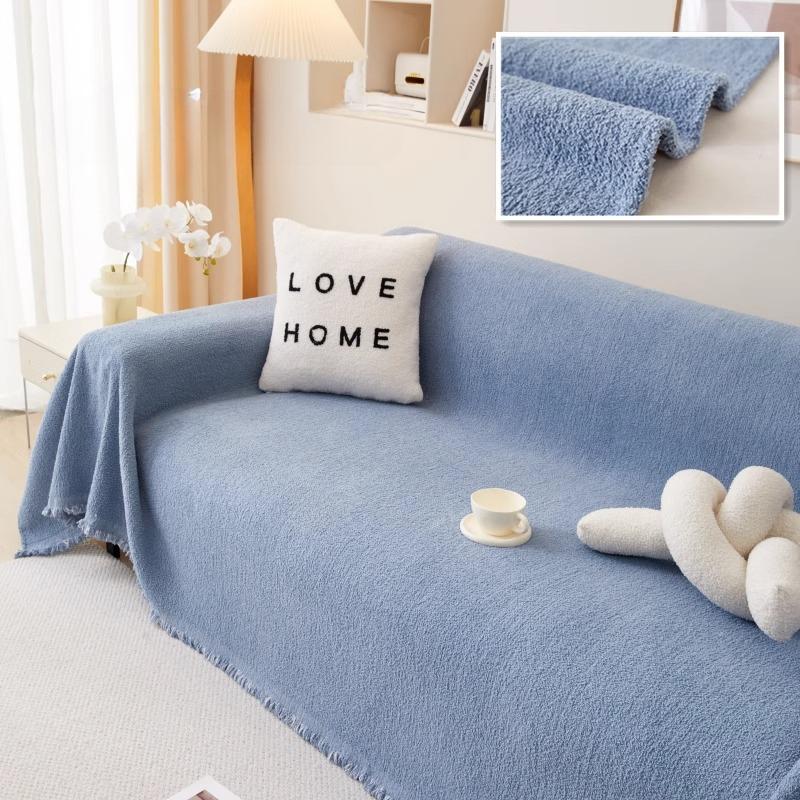 Autumn Winter Thick Solid Color Plush Sofa Towel Sofa Cover Cloth White Sofa Cover Non-Slip One-Piece Cover Towel