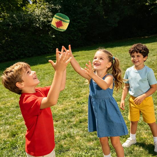 Hand Knitted Beanbag Balls Set Soft Filled Throwing Juggling Balls for Kids Adults Colorful Cotton Yarn Footbag for Coordination Outdoor Play
