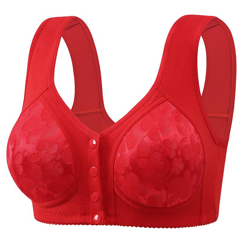 Plus Size Bra for Mature Women Front Closure Fixed Cup Wireless Push Up Anti Sagging Side Smoothing Mom Comfortable Supportive Underwear